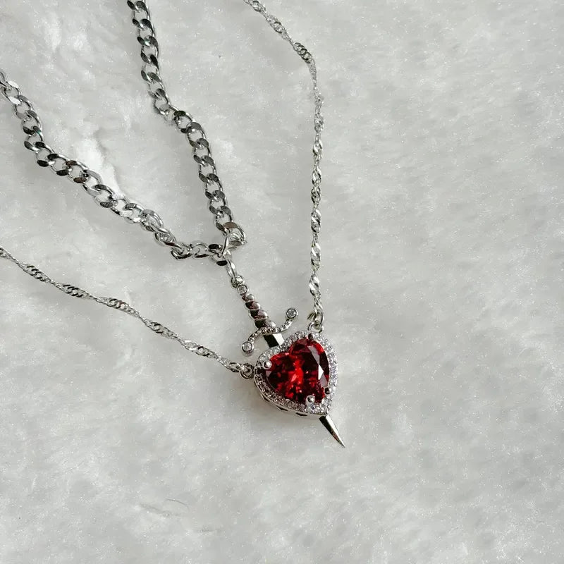 HEART AND SWORD RED NECKLACE